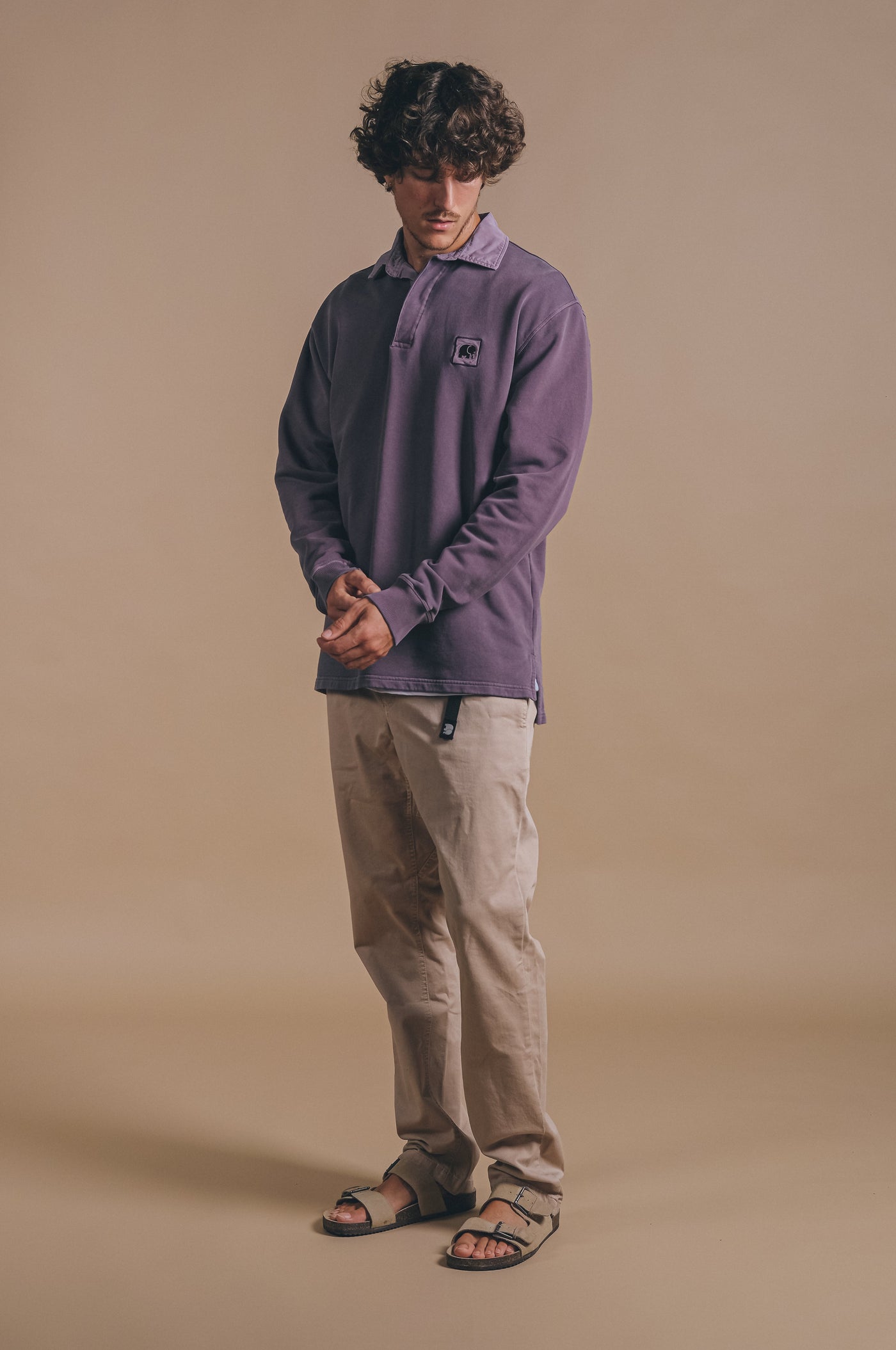 Eventide Heavy Pigment Dyed Polo Sweater Sunset Purple