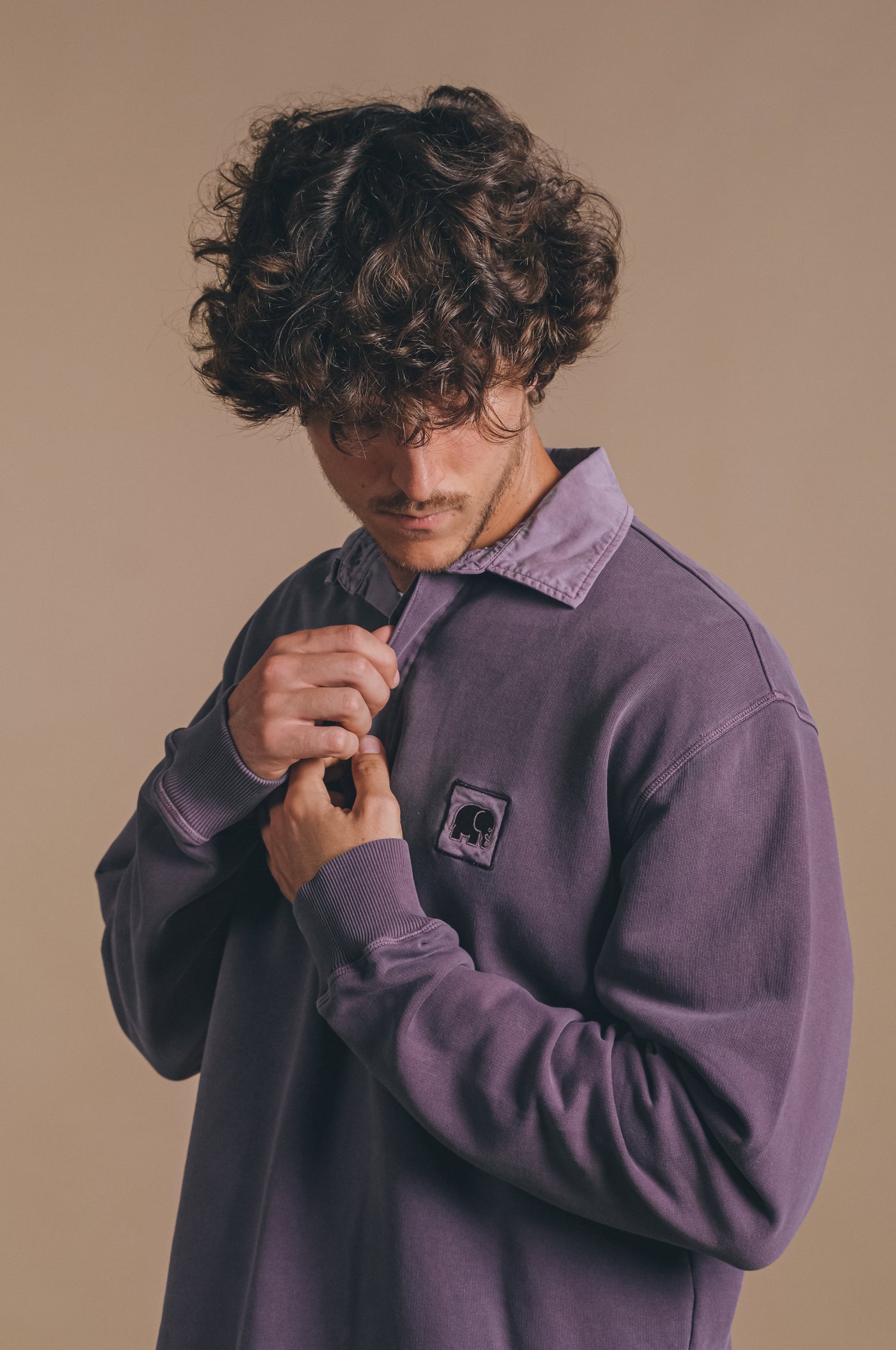 Eventide Heavy Pigment Dyed Polo Sweater Sunset Purple