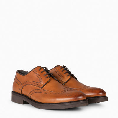 QUEVEDO – Chaussures de ville en cuir CAMEL pour homme