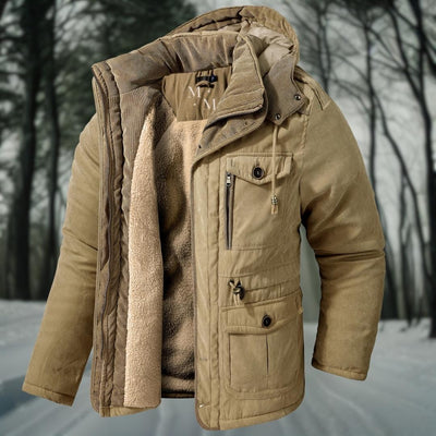 Chaqueta parka elegante y cálida para hombre con capucha.