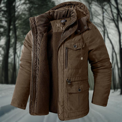 Chaqueta parka elegante y cálida para hombre con capucha.